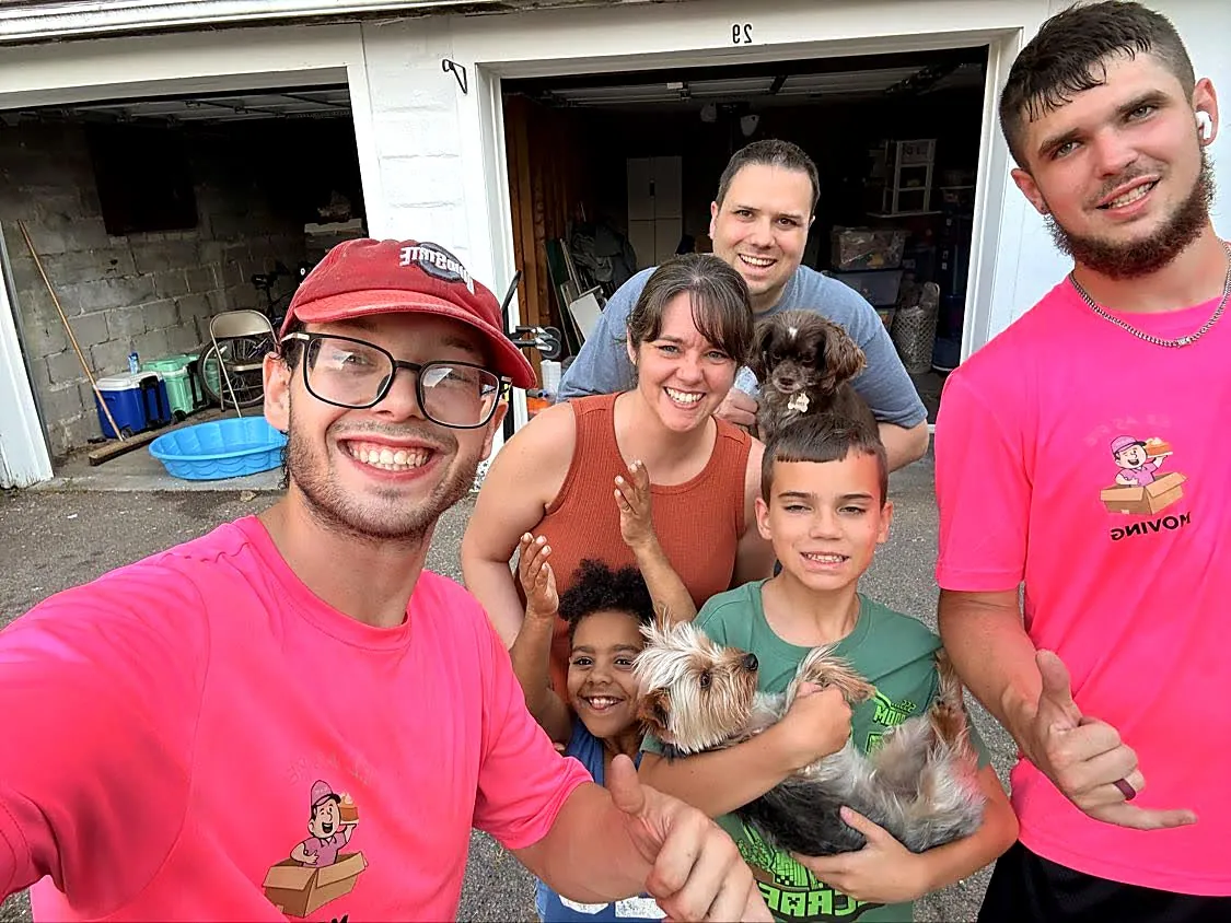 The whole family, pups included