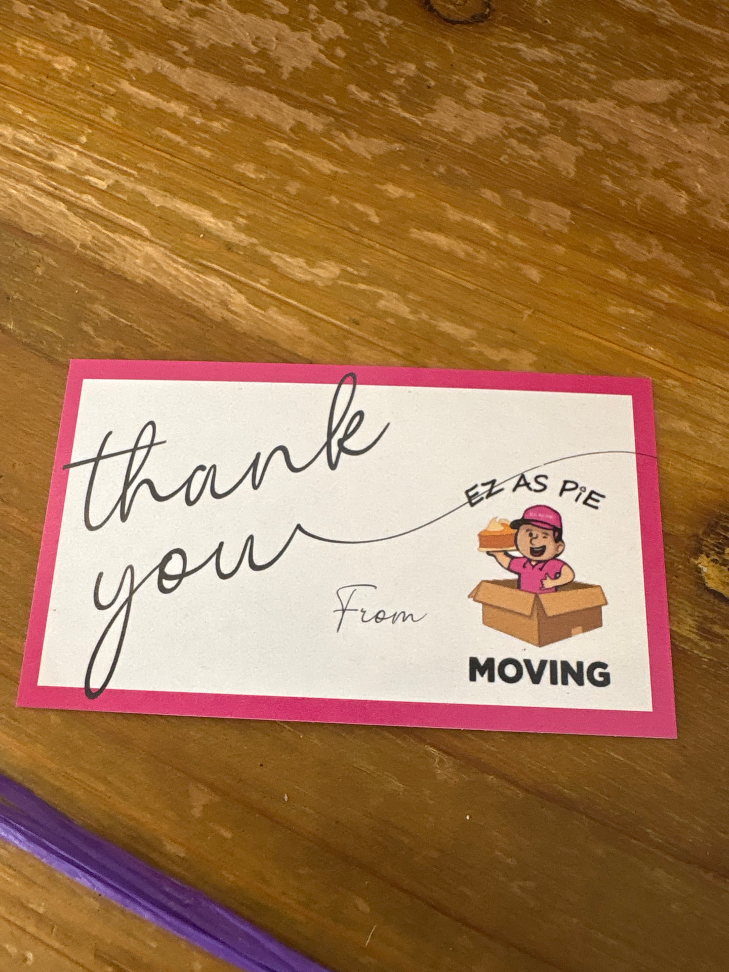 Handwritten thank-you card from a customer
